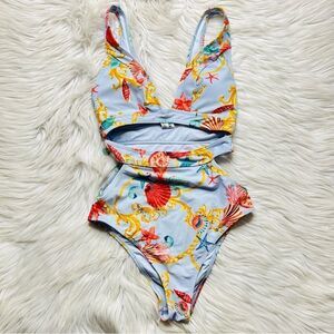 Forever 21 One Piece Cut Out Swimsuit Light Blue Size Small